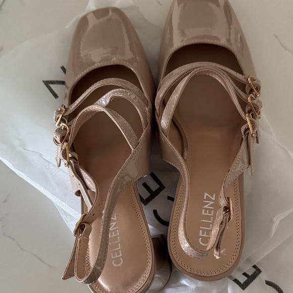 Elle Beige Patent Strappy Heels - Picture 8 of 8